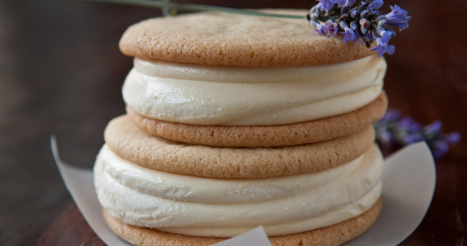 Airy caramel crisp ice-cream sandwiches.